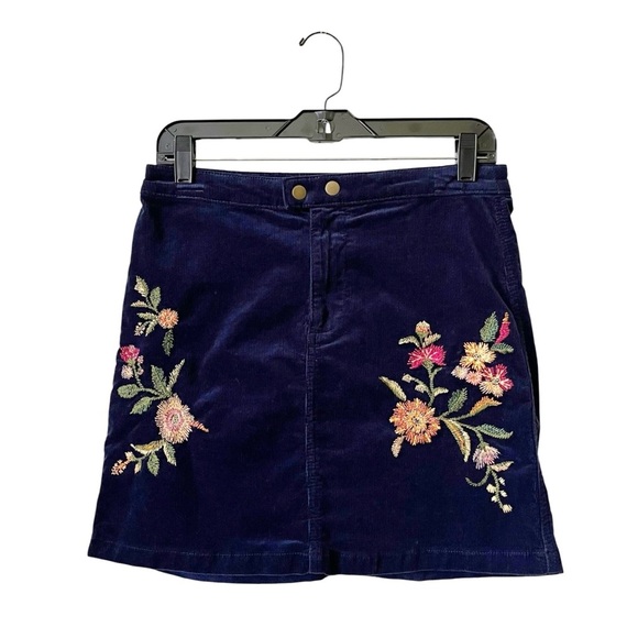 Mossimo Mini Skirt Womens Size 4 Blue Corduroy Floral Embroidered Stretch A Line - Picture 2 of 7
